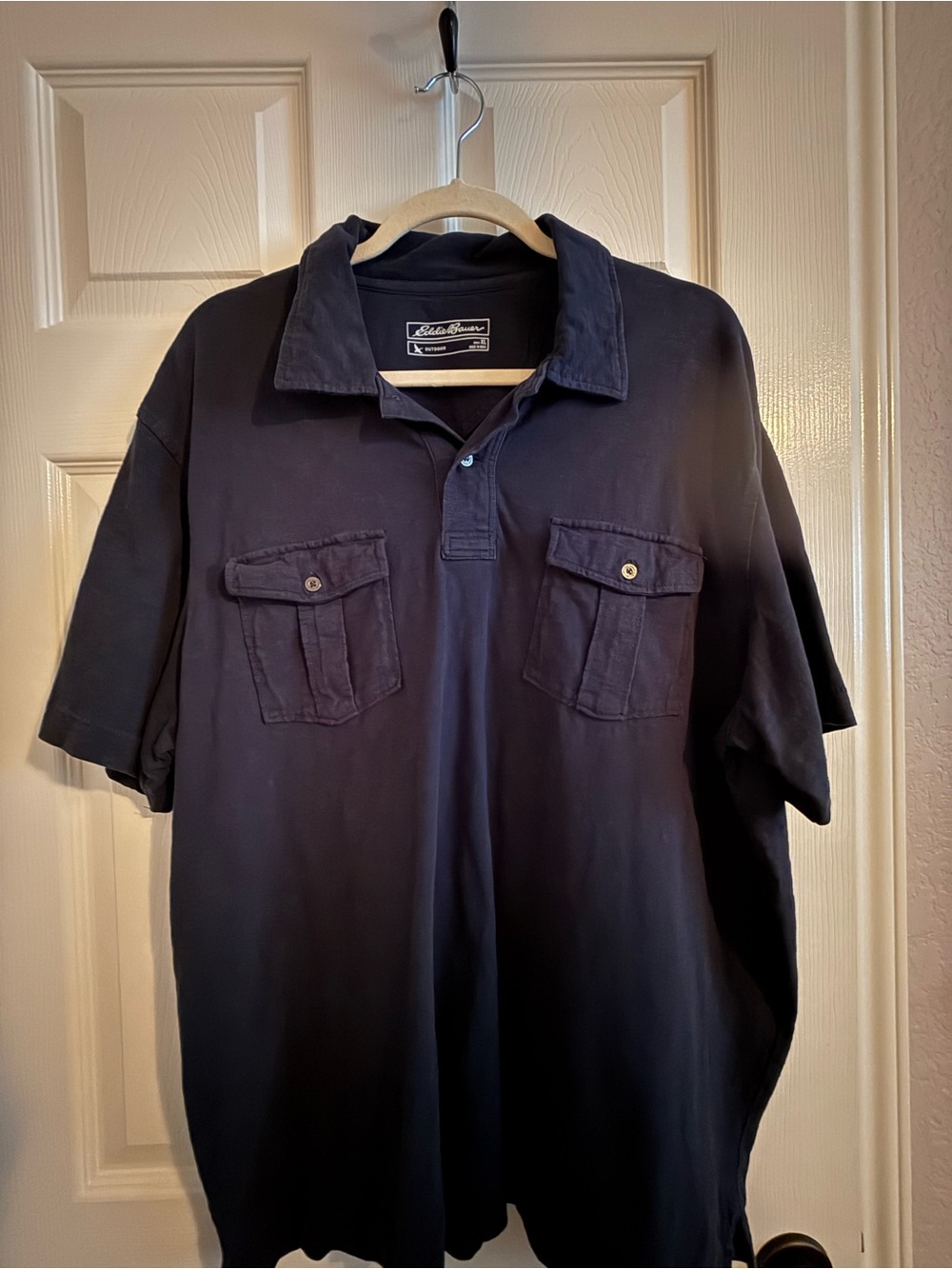 Eddie Bauer Navy Short-Sleeve Polo with Dual Chest Pockets